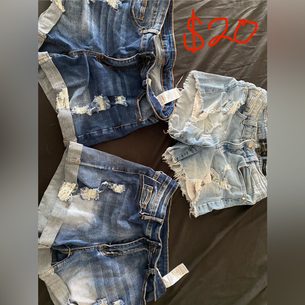 Distressed Denim Shorts Trio